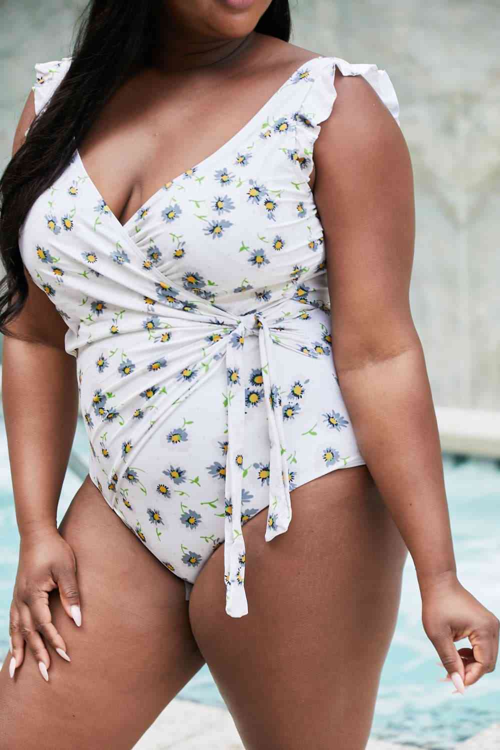 Marina West Swim Float On Ruffle Faux Wrap One - Piece in Daisy Cream - One - Piece Swimsuit - Daisy Cream - Bella Bourget