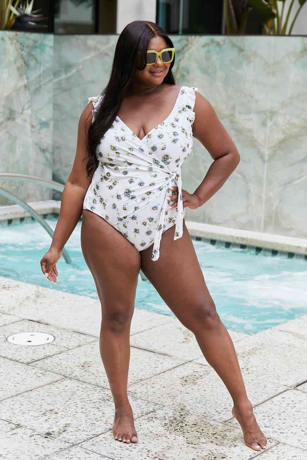 Marina West Swim Float On Ruffle Faux Wrap One - Piece in Daisy Cream - One - Piece Swimsuit - Daisy Cream - Bella Bourget