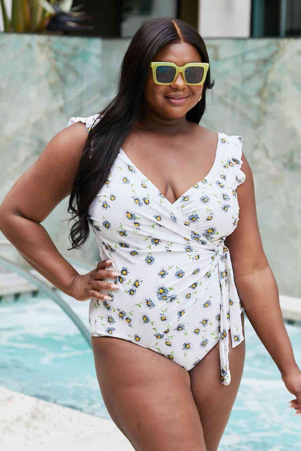 Marina West Swim Float On Ruffle Faux Wrap One - Piece in Daisy Cream - One - Piece Swimsuit - Daisy Cream - Bella Bourget