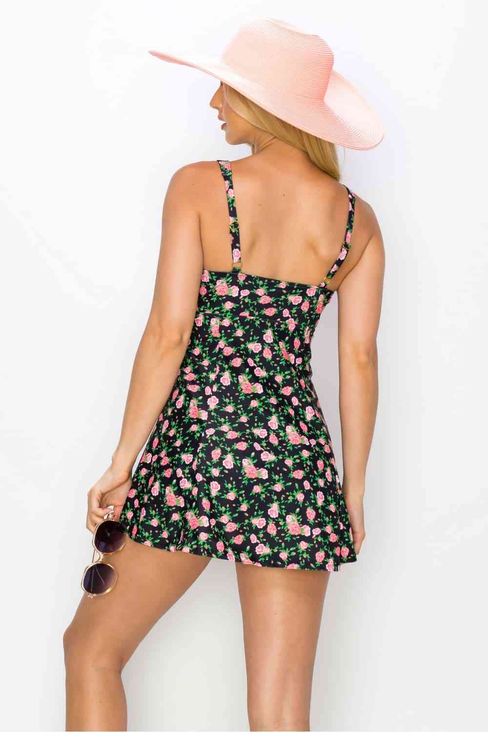 Marina West Swim Full Size Clear Waters Swim Dress in Black Roses - One - Piece Swimsuit - Roses Black - Bella Bourget