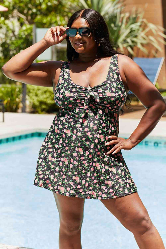 Marina West Swim Full Size Clear Waters Swim Dress in Black Roses - One - Piece Swimsuit - Roses Black - Bella Bourget