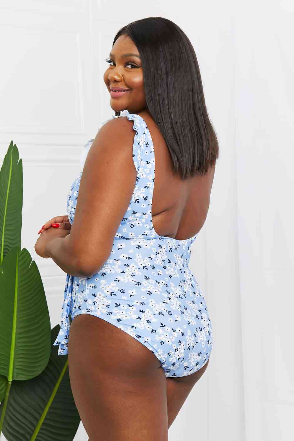 Marina West Swim Full Size Float On Ruffle Faux Wrap One - Piece in Blossom Blue - One - Piece Swimsuit - Floral - Bella Bourget