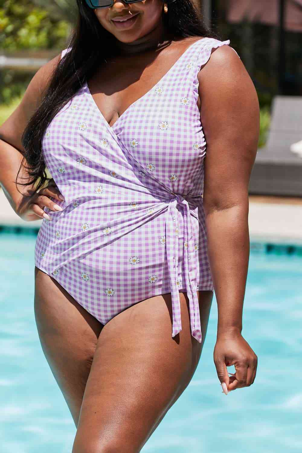 Marina West Swim Full Size Float On Ruffle Faux Wrap One - Piece in Carnation Pink - Full Size One - Piece Swimsuit - Carnation Pink - Bella Bourget