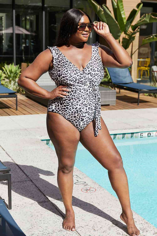 Marina West Swim Full Size Float On Ruffle Faux Wrap One - Piece in Cat - One - Piece Swimsuit - Leopard - Bella Bourget