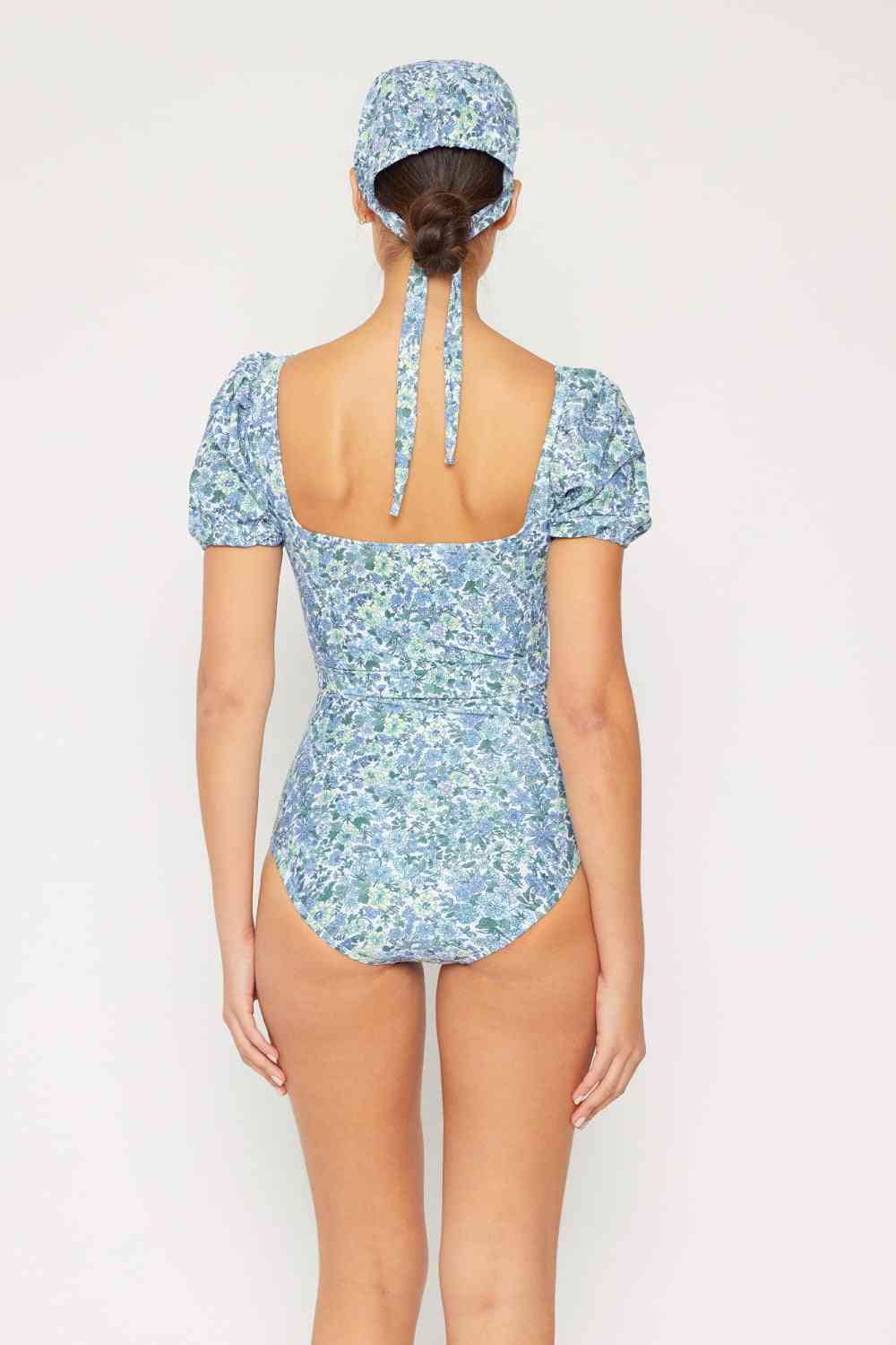 Marina West Swim Salty Air Puff Sleeve One - Piece Swimsuit in Blue - One - Piece Swimsuit - Small Flowers Blue - Bella Bourget