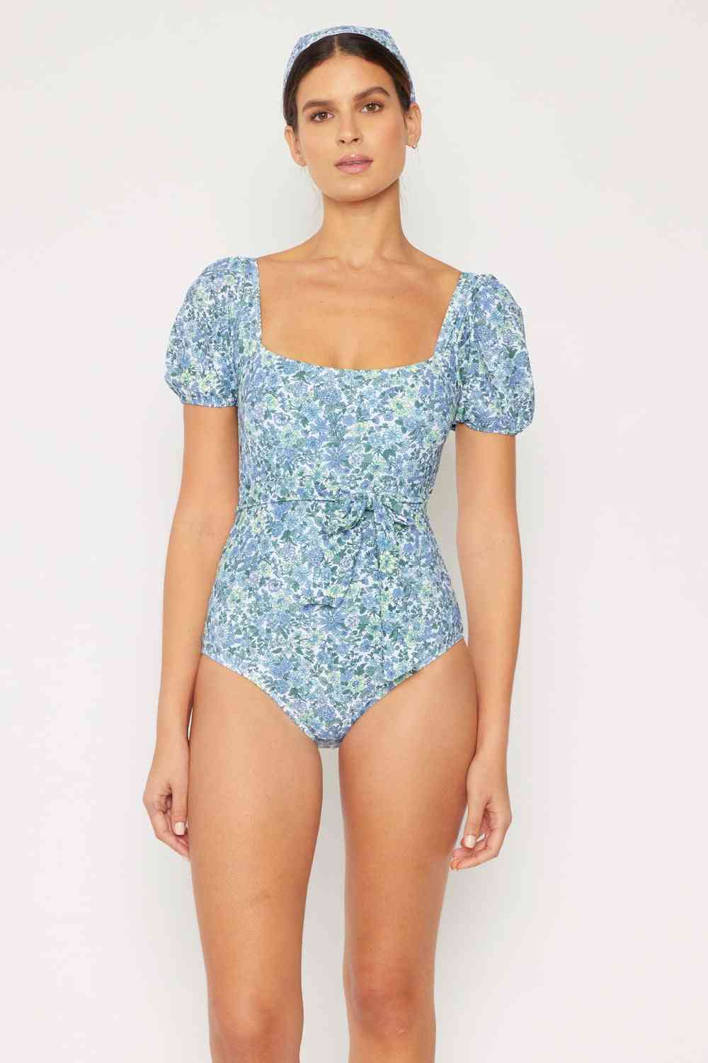 Marina West Swim Salty Air Puff Sleeve One - Piece Swimsuit in Blue - One - Piece Swimsuit - Small Flowers Blue - Bella Bourget