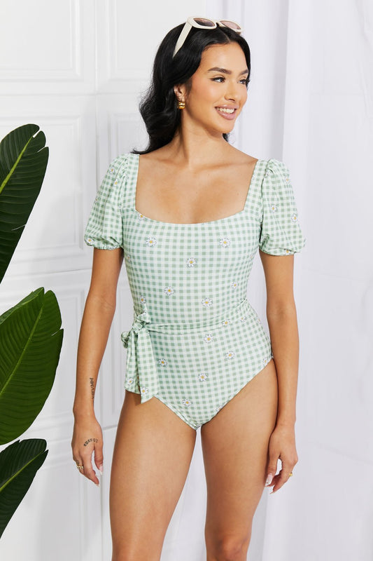 Marina West Swim Salty Air Puff Sleeve One - Piece in Sage - One - Piece Swimsuit - Gum Leaf - Bella Bourget