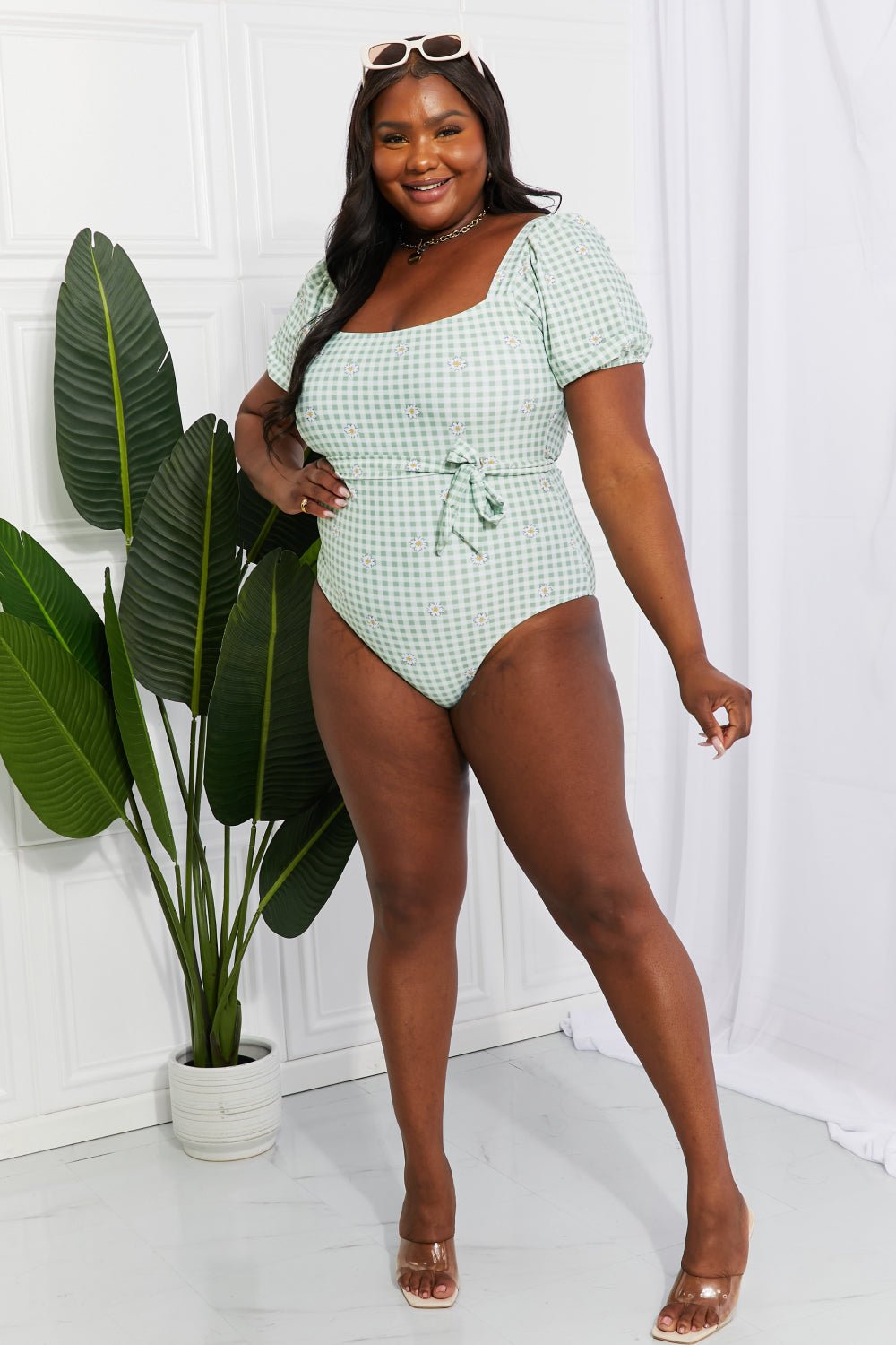 Marina West Swim Salty Air Puff Sleeve One - Piece in Sage - One - Piece Swimsuit - Gum Leaf - Bella Bourget