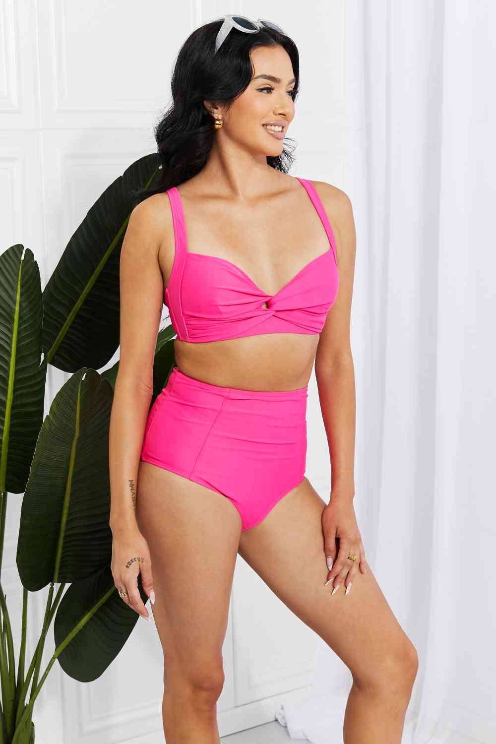 Marina West Swim Take A Dip Twist High - Rise Bikini in Pink - Bikini - Hot Pink - Bella Bourget