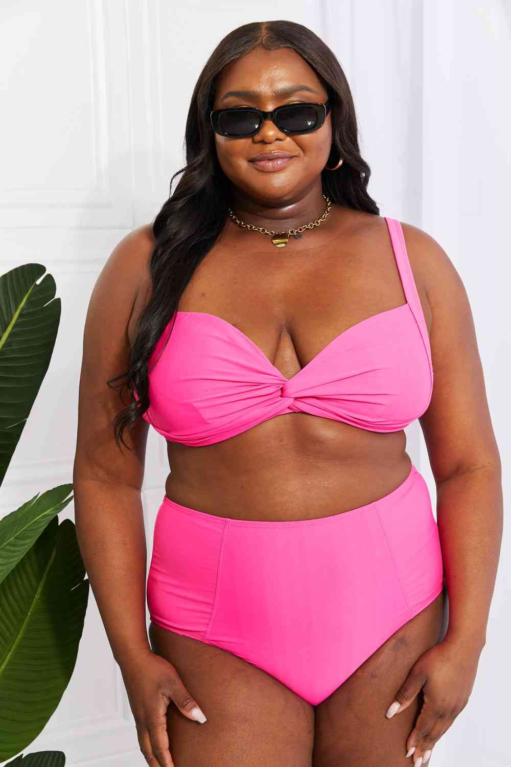 Marina West Swim Take A Dip Twist High - Rise Bikini in Pink - Bikini - Hot Pink - Bella Bourget