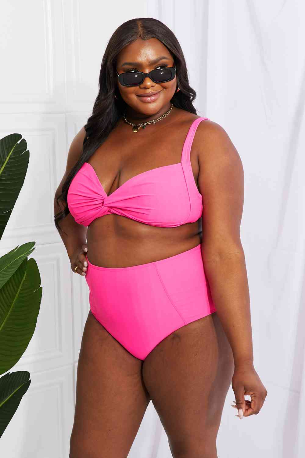 Marina West Swim Take A Dip Twist High - Rise Bikini in Pink - Bikini - Hot Pink - Bella Bourget