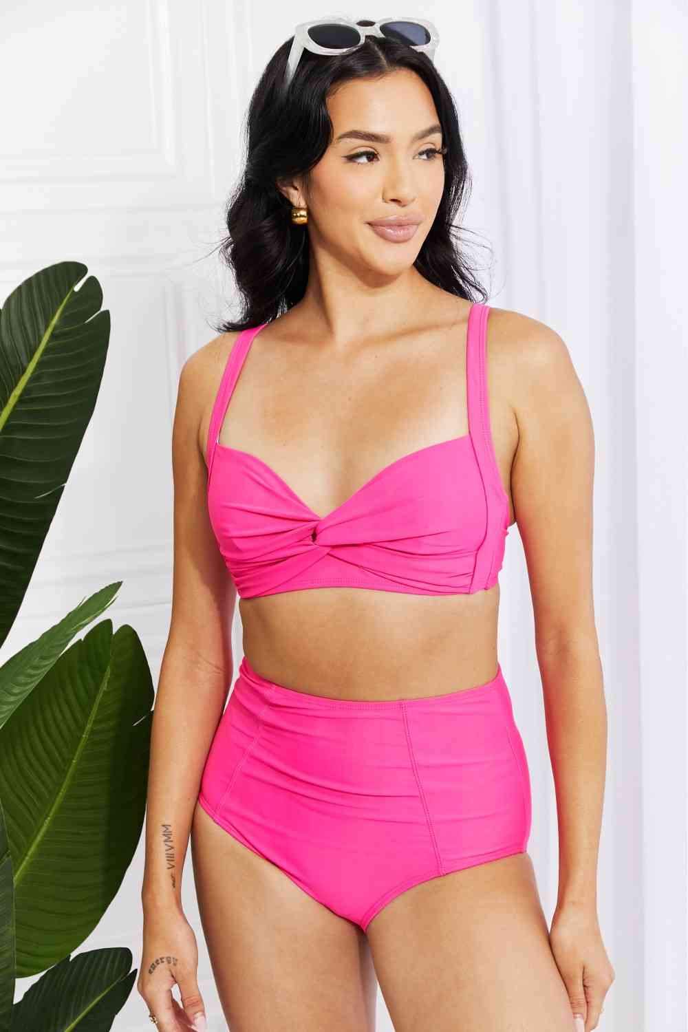 Marina West Swim Take A Dip Twist High - Rise Bikini in Pink - Bikini - Hot Pink - Bella Bourget