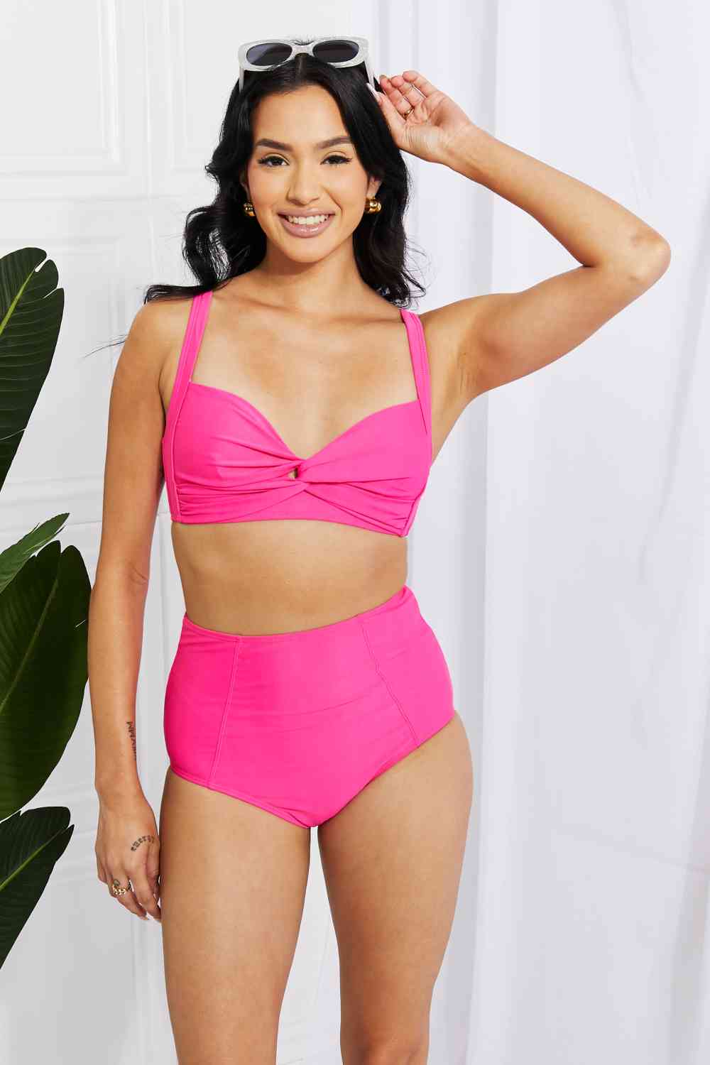 Marina West Swim Take A Dip Twist High - Rise Bikini in Pink - Bikini - Hot Pink - Bella Bourget