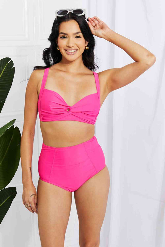 Marina West Swim Take A Dip Twist High - Rise Bikini in Pink - Bikini - Hot Pink - Bella Bourget