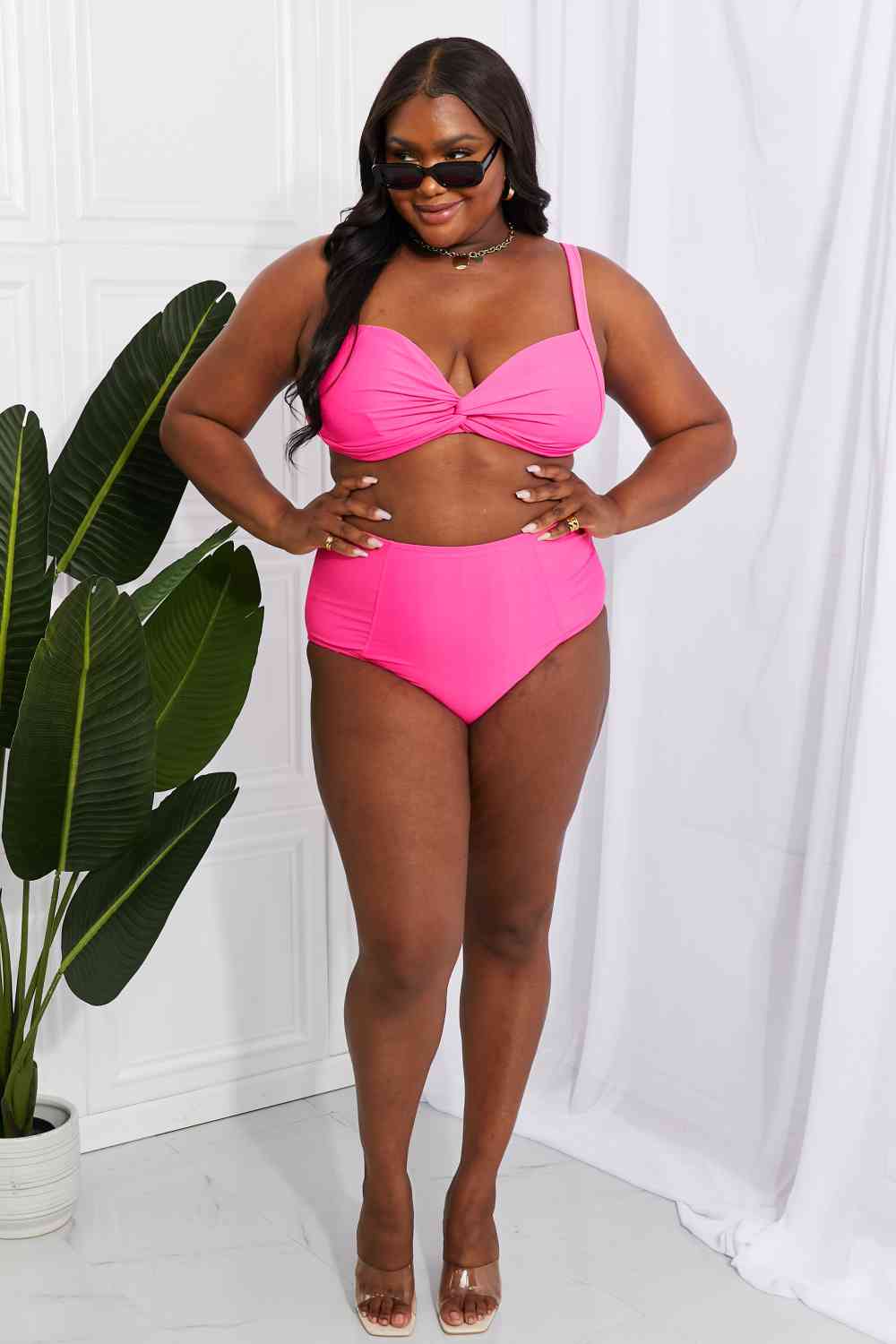 Marina West Swim Take A Dip Twist High - Rise Bikini in Pink - Bikini - Hot Pink - Bella Bourget