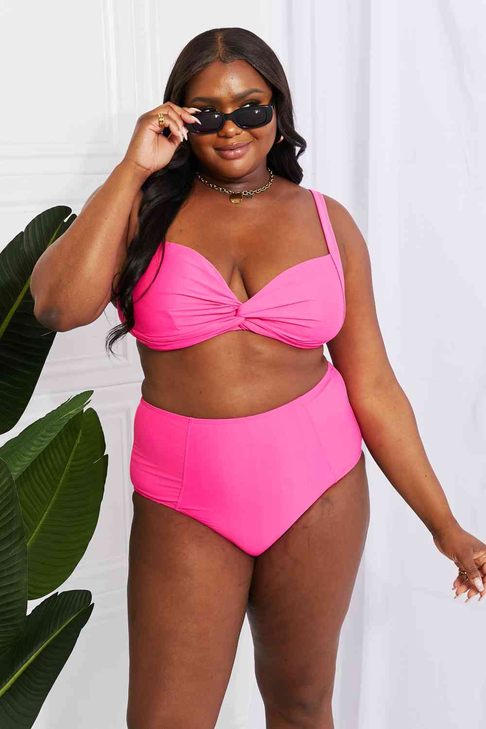 Marina West Swim Take A Dip Twist High - Rise Bikini in Pink - Bikini - Hot Pink - Bella Bourget