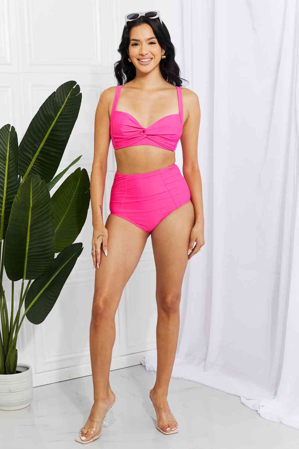 Marina West Swim Take A Dip Twist High - Rise Bikini in Pink - Bikini - Hot Pink - Bella Bourget