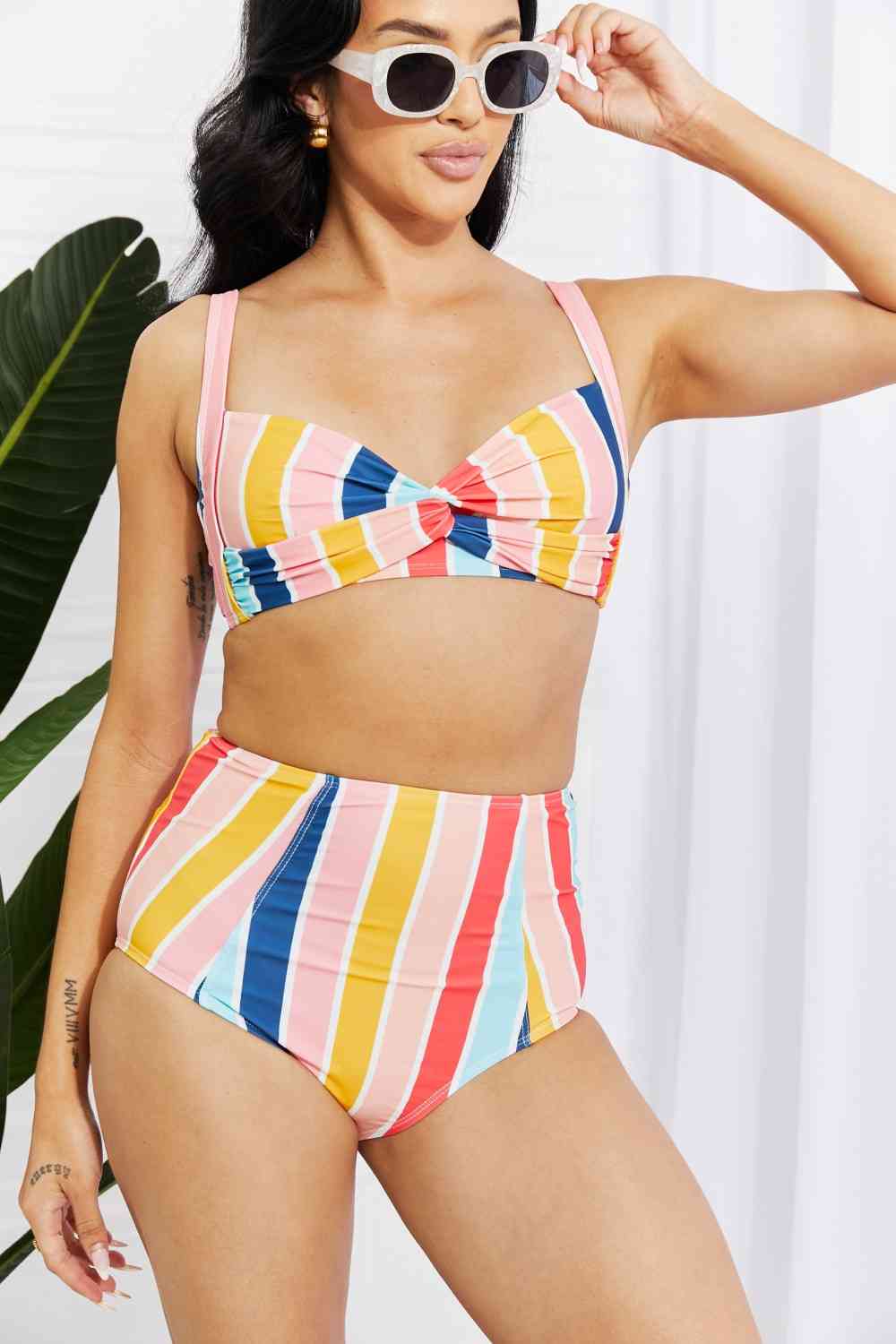 Marina West Swim Take A Dip Twist High - Rise Bikini in Stripe - Two - Piece Bathing Suit - Stripe - Bella Bourget