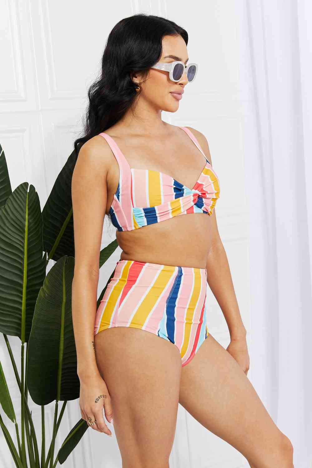 Marina West Swim Take A Dip Twist High - Rise Bikini in Stripe - Two - Piece Bathing Suit - Stripe - Bella Bourget