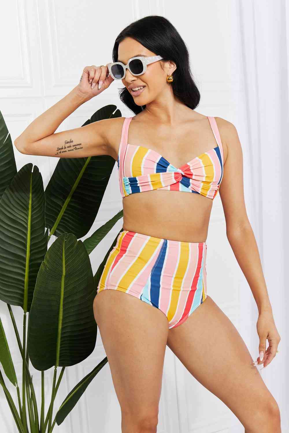 Marina West Swim Take A Dip Twist High - Rise Bikini in Stripe - Two - Piece Bathing Suit - Stripe - Bella Bourget