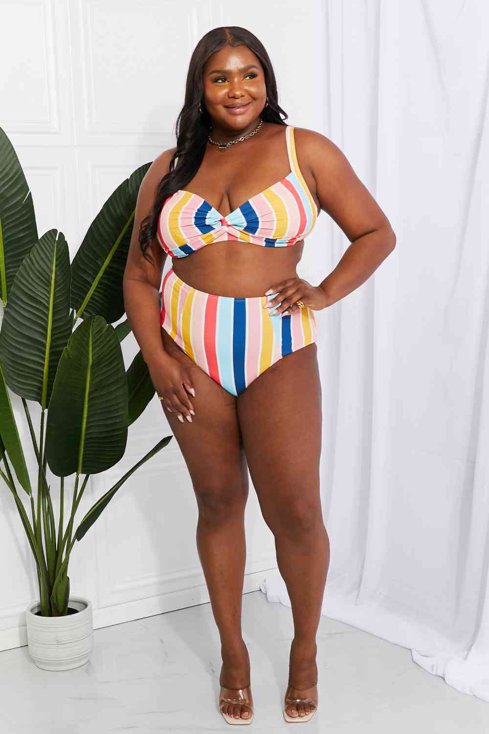 Marina West Swim Take A Dip Twist High - Rise Bikini in Stripe - Two - Piece Bathing Suit - Stripe - Bella Bourget