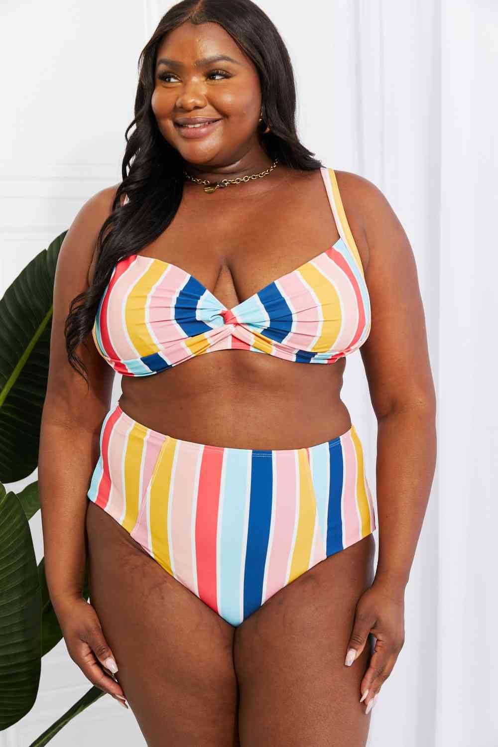 Marina West Swim Take A Dip Twist High - Rise Bikini in Stripe - Two - Piece Bathing Suit - Stripe - Bella Bourget