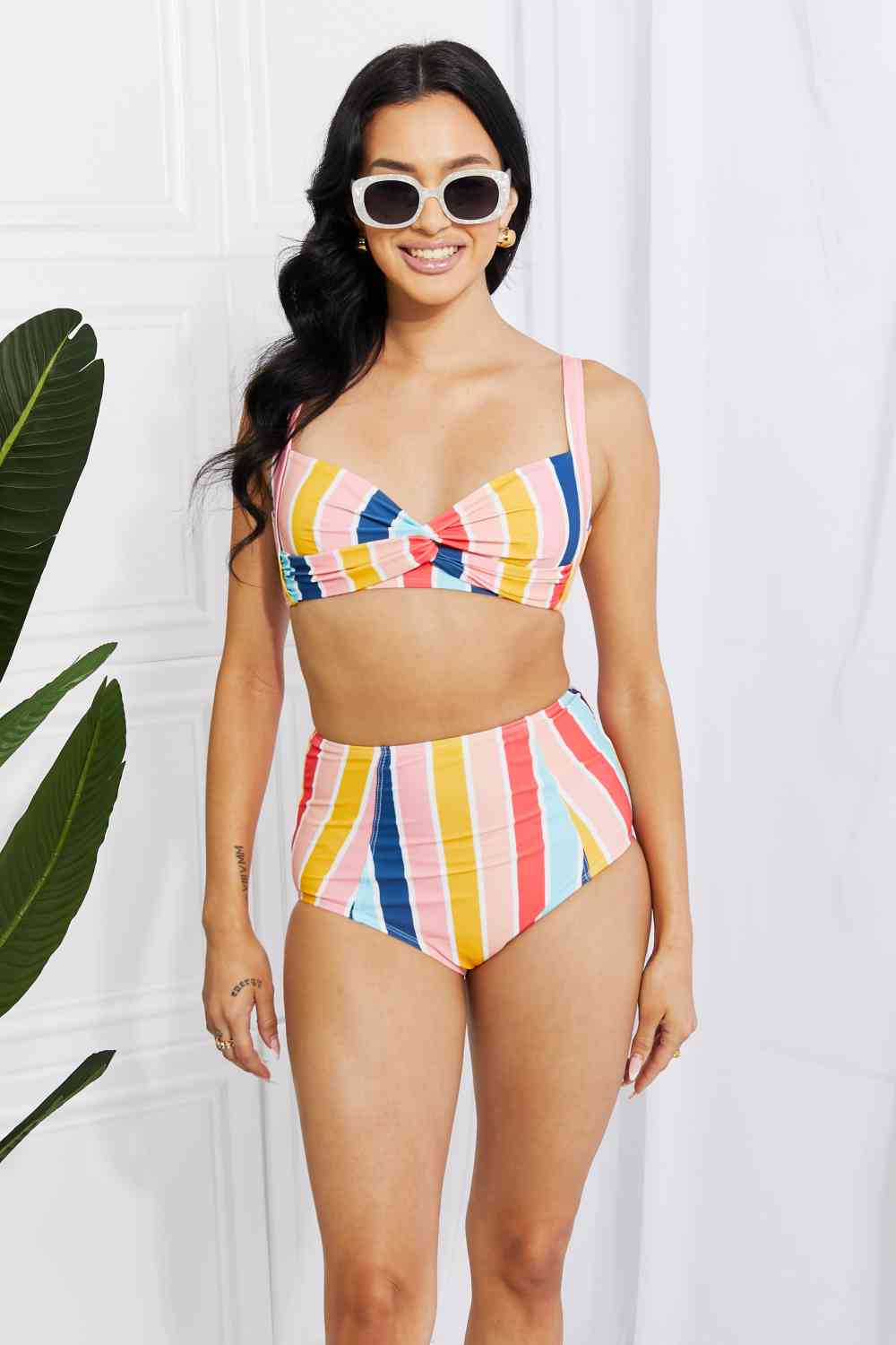 Marina West Swim Take A Dip Twist High - Rise Bikini in Stripe - Two - Piece Bathing Suit - Stripe - Bella Bourget