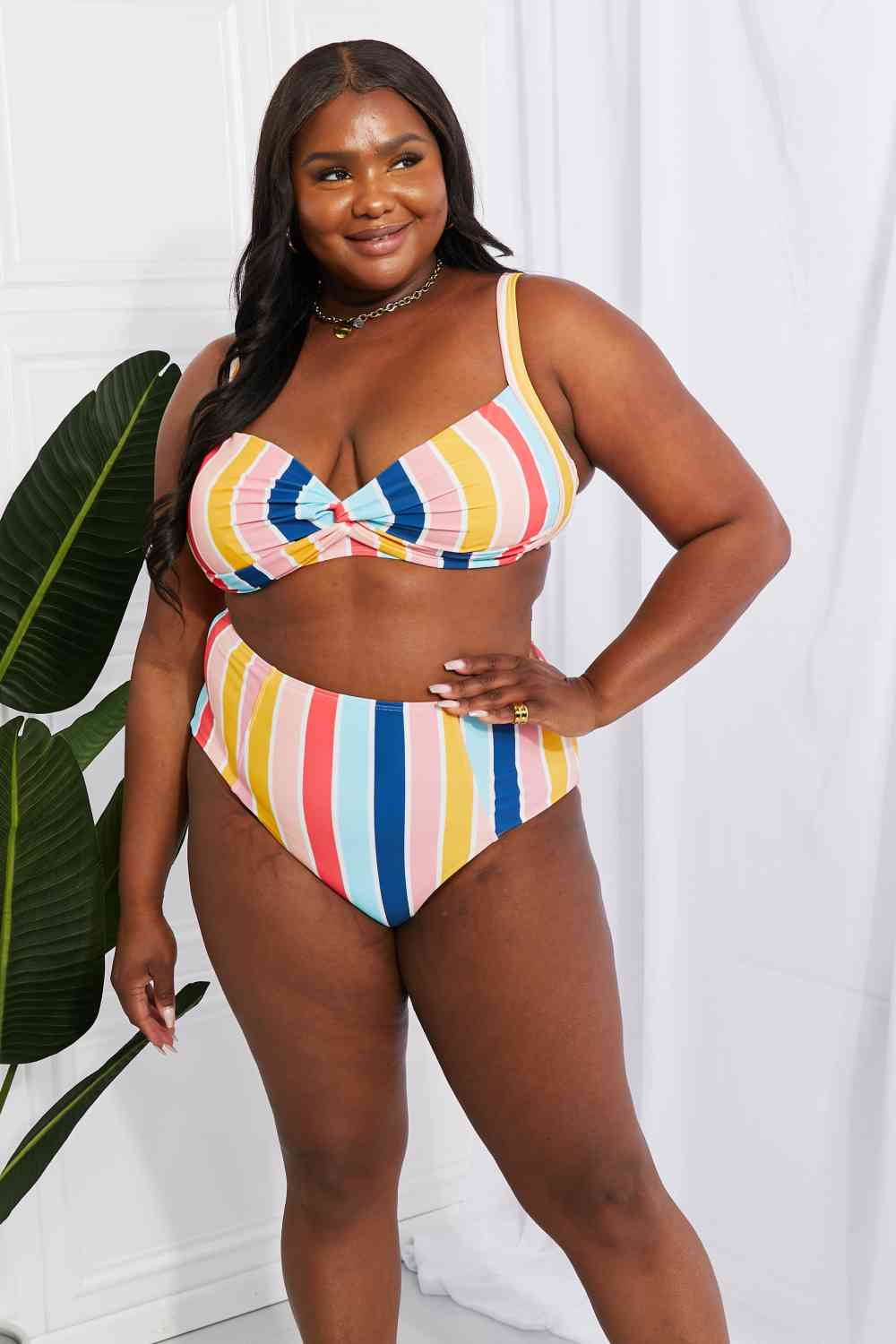 Marina West Swim Take A Dip Twist High - Rise Bikini in Stripe - Two - Piece Bathing Suit - Stripe - Bella Bourget