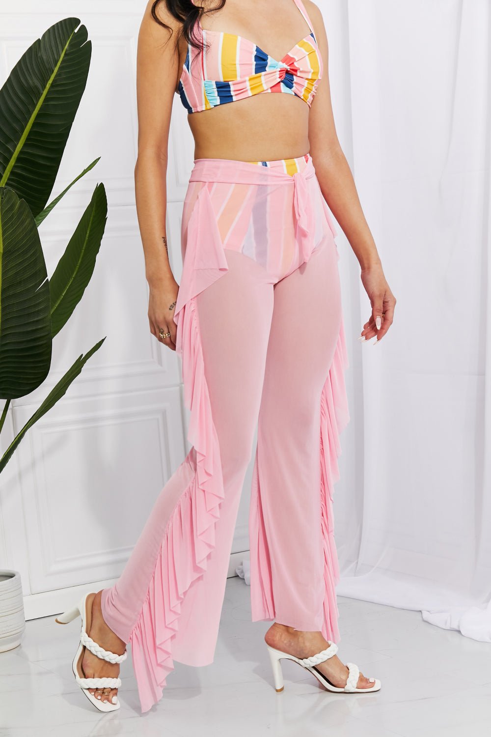 Marina West Swim Take Me To The Beach Mesh Ruffle Cover - Up Pants - Cover Up - Blush Pink - Bella Bourget