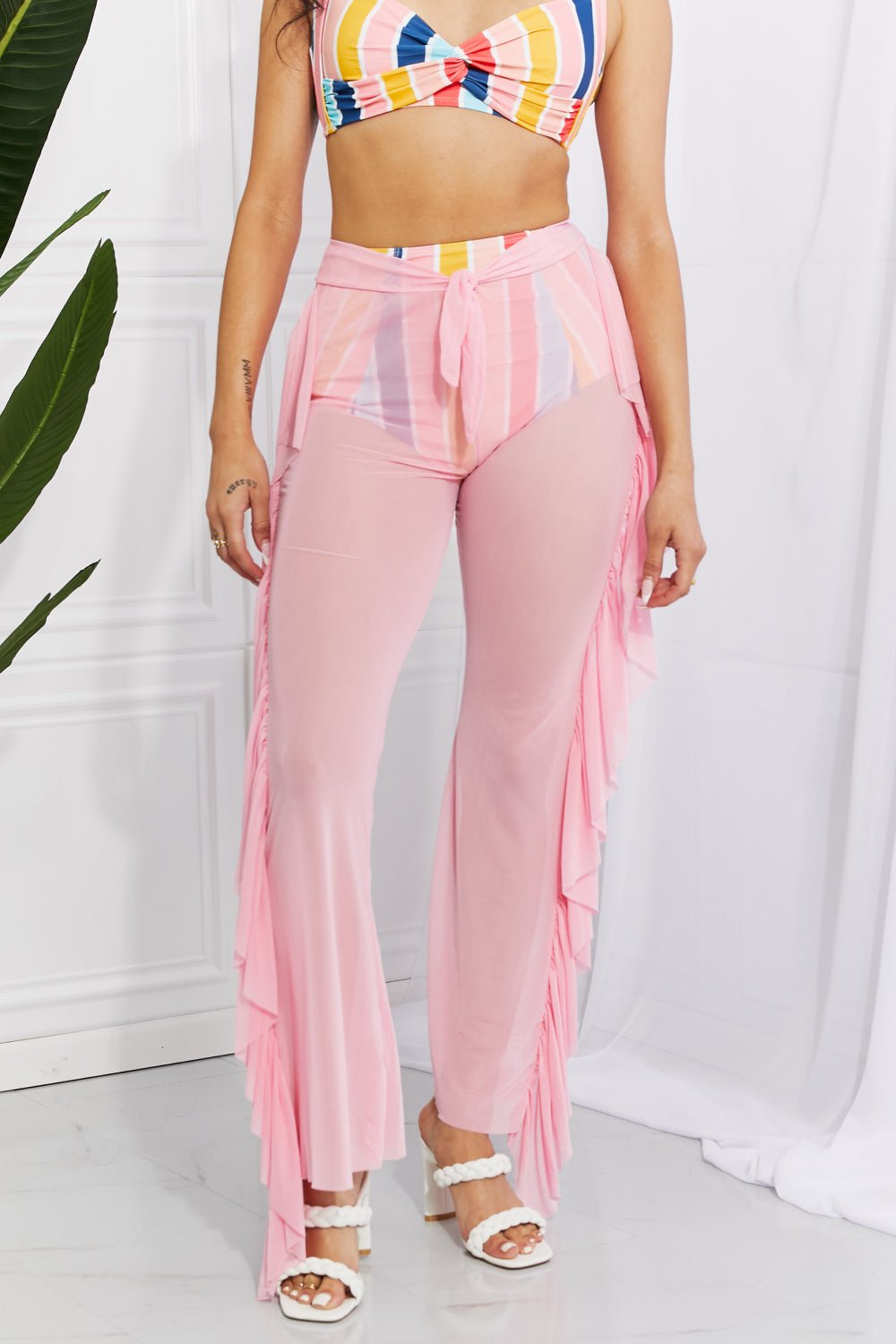 Marina West Swim Take Me To The Beach Mesh Ruffle Cover - Up Pants - Cover Up - Blush Pink - Bella Bourget