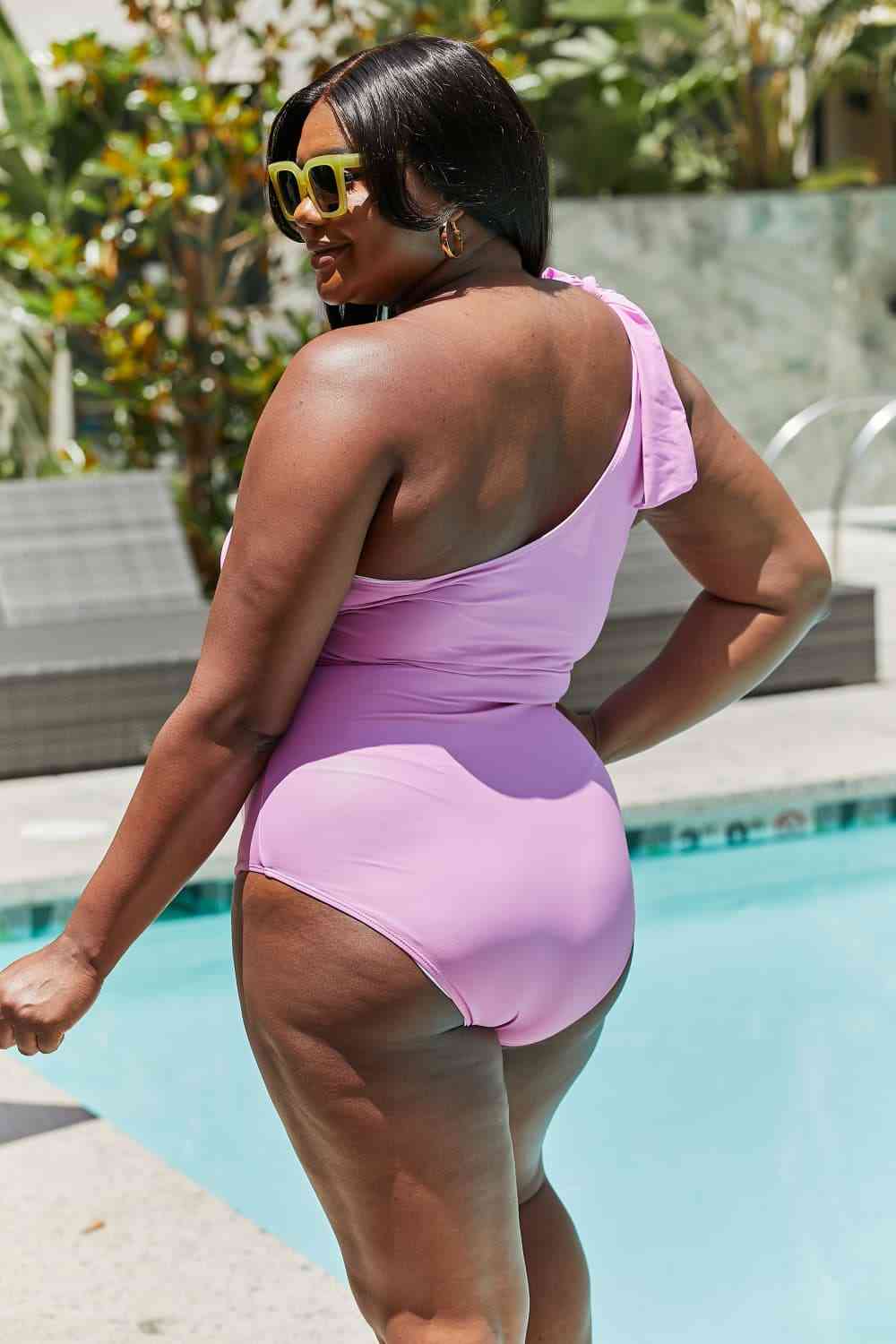 Marina West Swim Vacay Mode One Shoulder Swimsuit in Carnation Pink - Full Size One - Piece Swimsuit - Carnation Pink - Bella Bourget