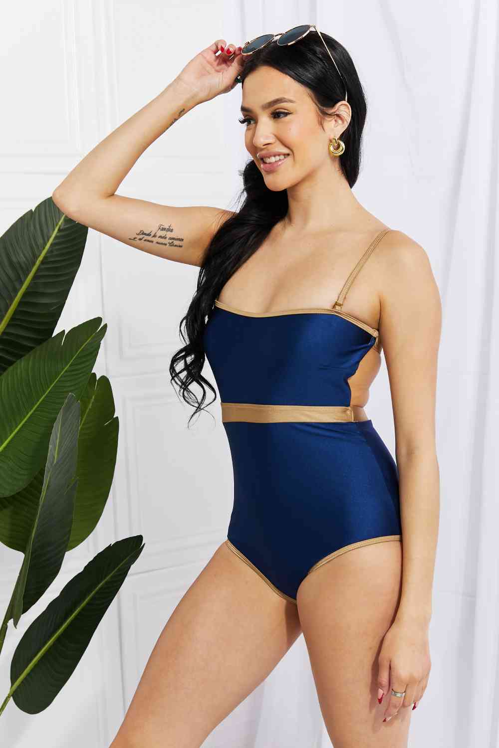 Marina West Swim Wave Break Contrast Trim One - Piece - One - Piece Swimsuit - Navy - Bella Bourget