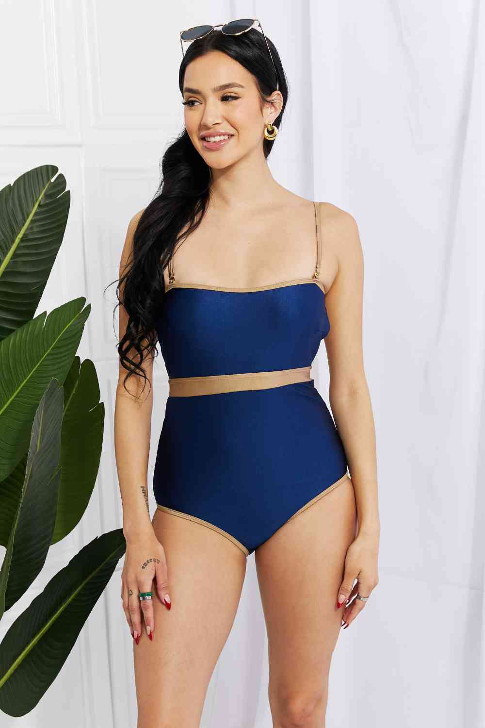 Marina West Swim Wave Break Contrast Trim One - Piece - One - Piece Swimsuit - Navy - Bella Bourget