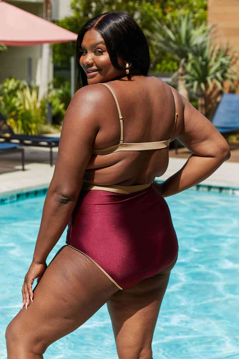 Marina West Swim Wave Break Contrast Trim One - Piece in Wine - One - Piece Swimsuit - Wine - Bella Bourget