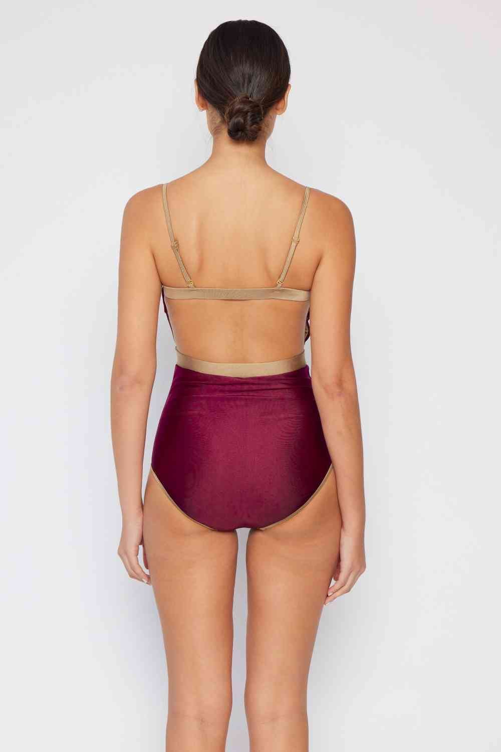 Marina West Swim Wave Break Contrast Trim One - Piece in Wine - One - Piece Swimsuit - Wine - Bella Bourget