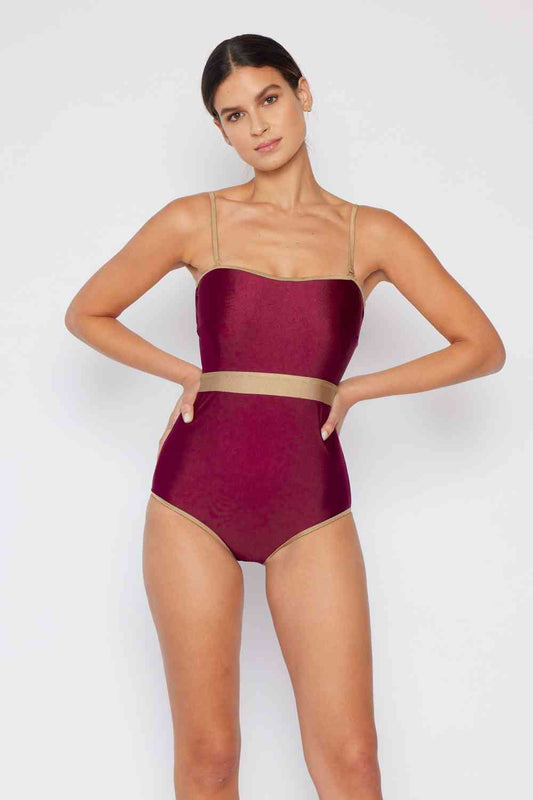 Marina West Swim Wave Break Contrast Trim One - Piece in Wine - One - Piece Swimsuit - Wine - Bella Bourget