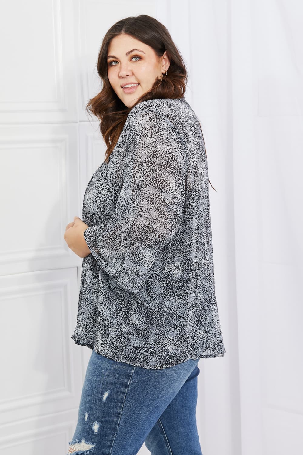 Melody Full Size Snake Print Chiffon Kimono - Kimono - Black/Gray - Bella Bourget