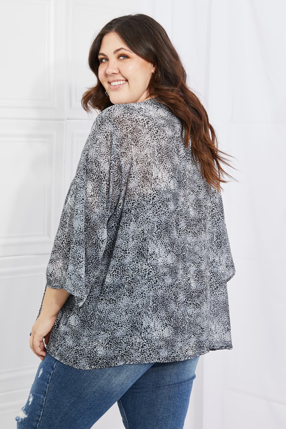 Melody Full Size Snake Print Chiffon Kimono - Kimono - Black/Gray - Bella Bourget