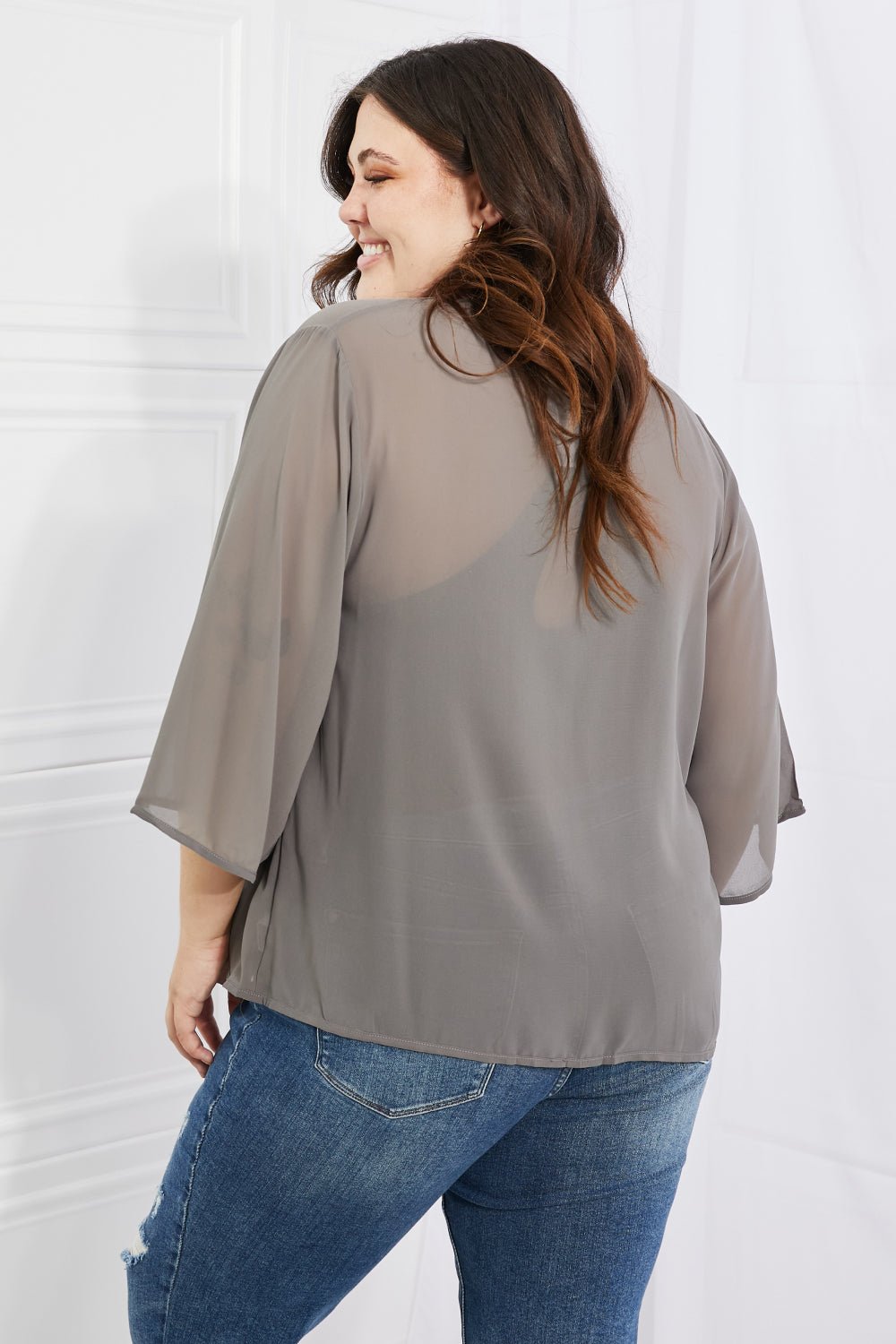 Melody Just Breathe Full Size Chiffon Kimono in Grey - Kimono - Mid Gray - Bella Bourget