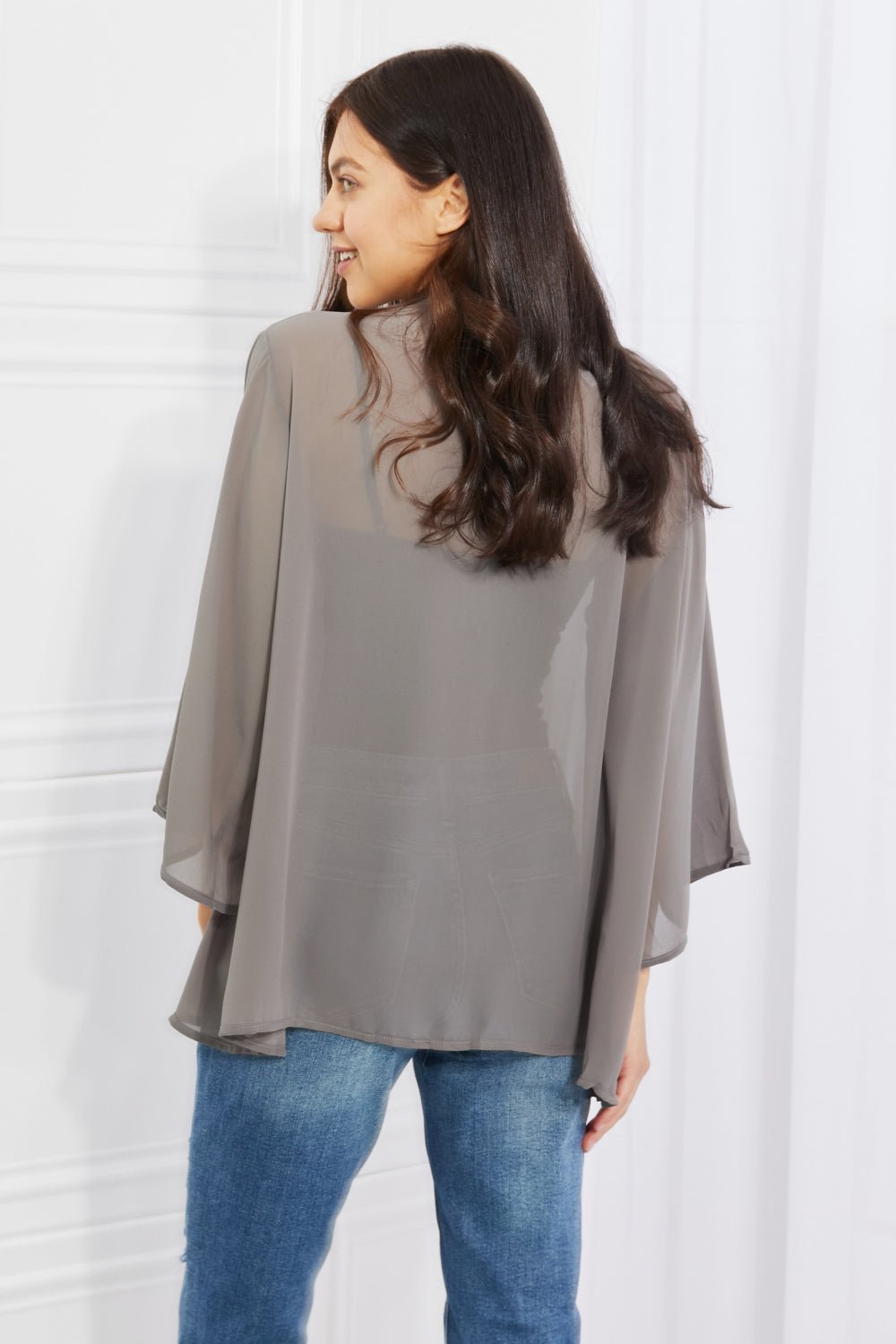 Melody Just Breathe Full Size Chiffon Kimono in Grey - Kimono - Mid Gray - Bella Bourget