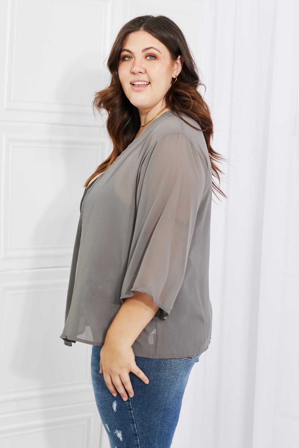 Melody Just Breathe Full Size Chiffon Kimono in Grey - Kimono - Mid Gray - Bella Bourget