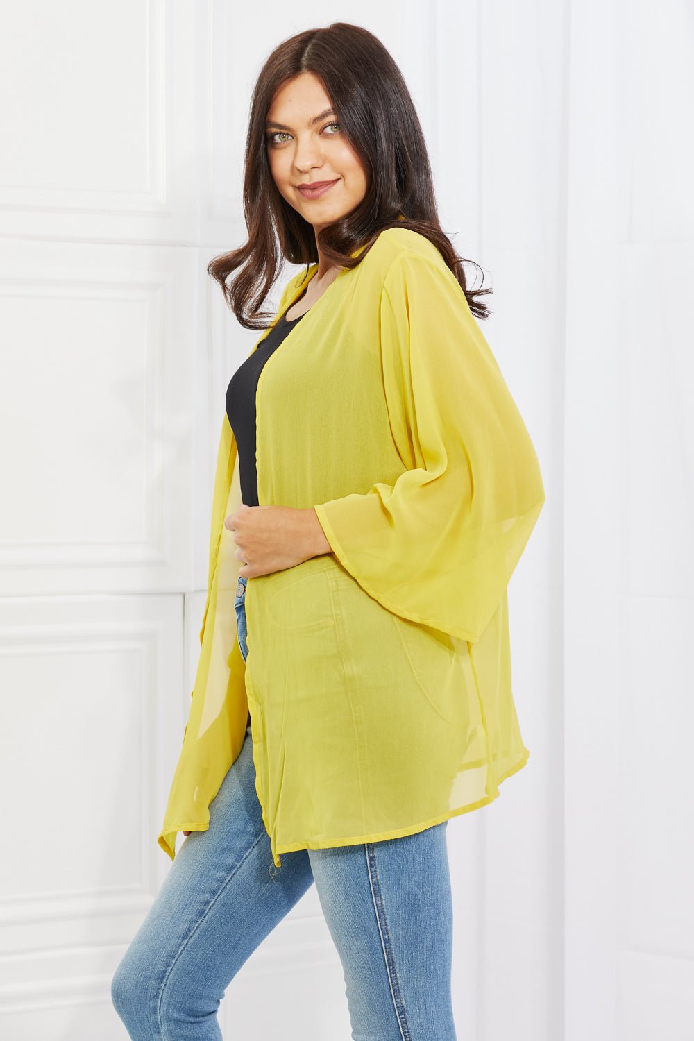 Melody Just Breathe Full Size Chiffon Kimono in Yellow - Kimono - Banana Yellow - Bella Bourget