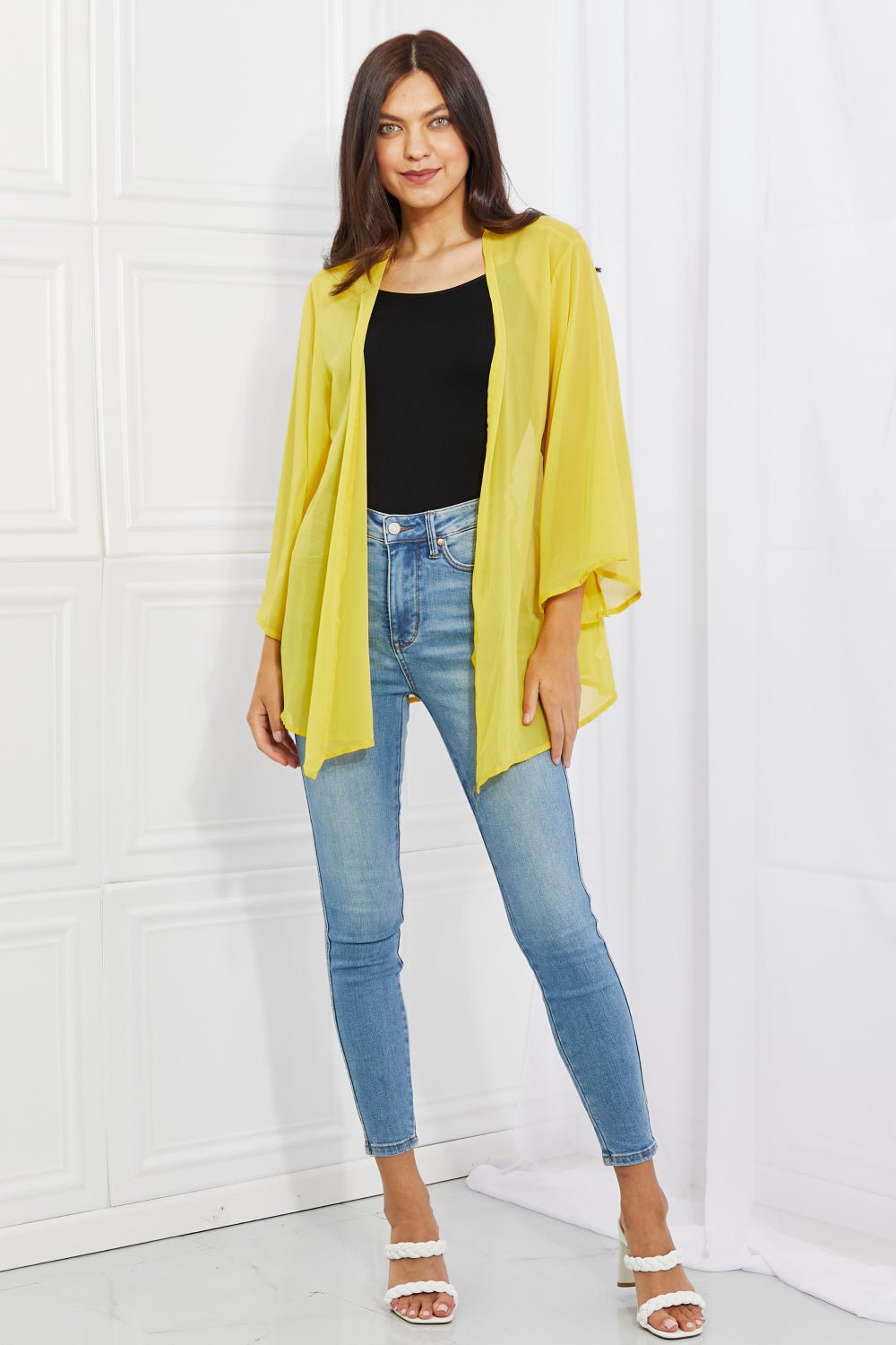 Melody Just Breathe Full Size Chiffon Kimono in Yellow - Kimono - Banana Yellow - Bella Bourget