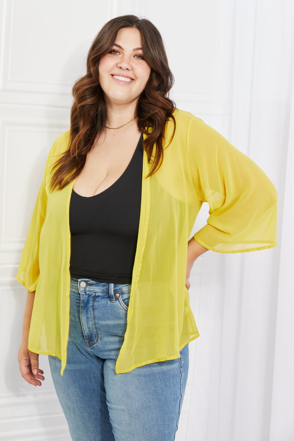 Melody Just Breathe Full Size Chiffon Kimono in Yellow - Kimono - Banana Yellow - Bella Bourget