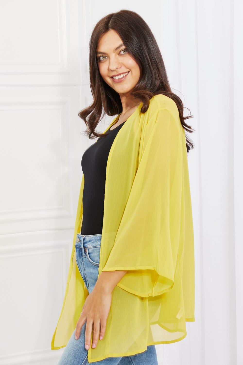 Melody Just Breathe Full Size Chiffon Kimono in Yellow - Kimono - Banana Yellow - Bella Bourget