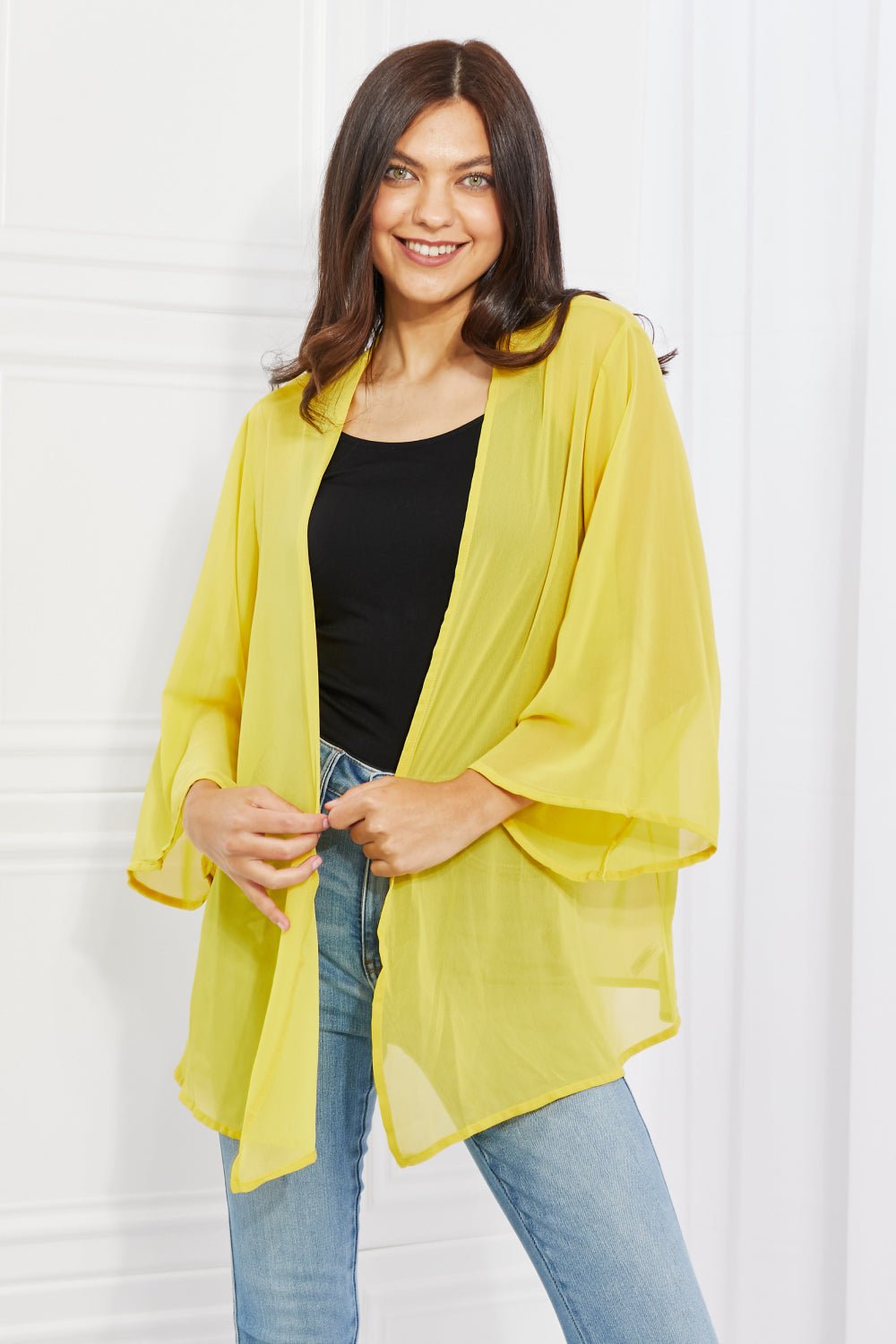 Melody Just Breathe Full Size Chiffon Kimono in Yellow - Kimono - Banana Yellow - Bella Bourget