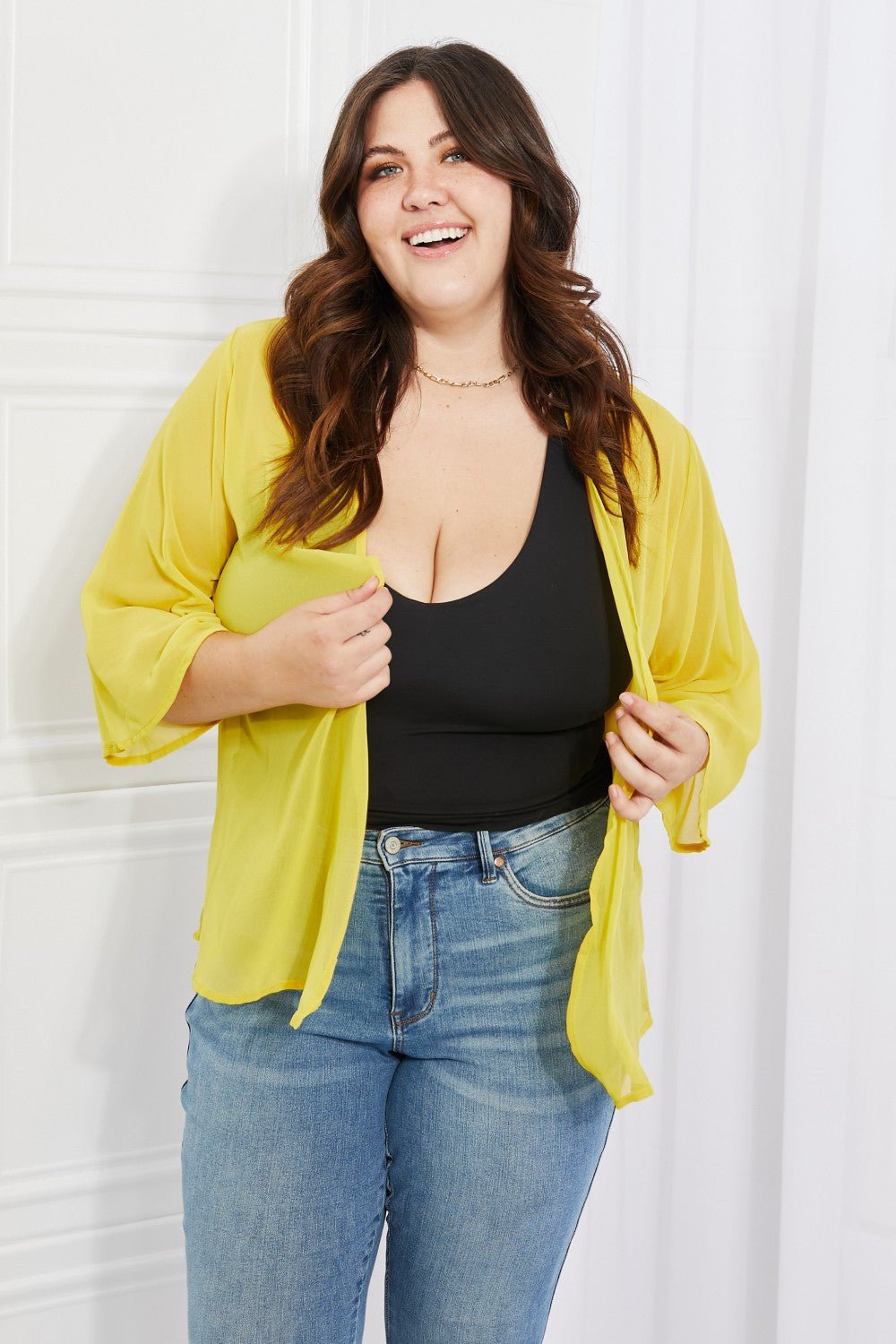 Melody Just Breathe Full Size Chiffon Kimono in Yellow - Kimono - Banana Yellow - Bella Bourget