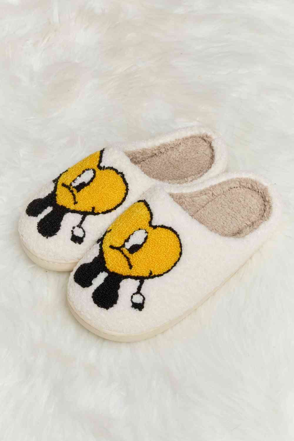 Melody Love Heart Print Plush Slippers - shoes - Mustard - Bella Bourget