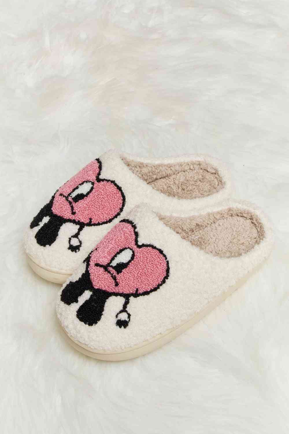 Melody Love Heart Print Plush Slippers - shoes - Dusty Pink - Bella Bourget