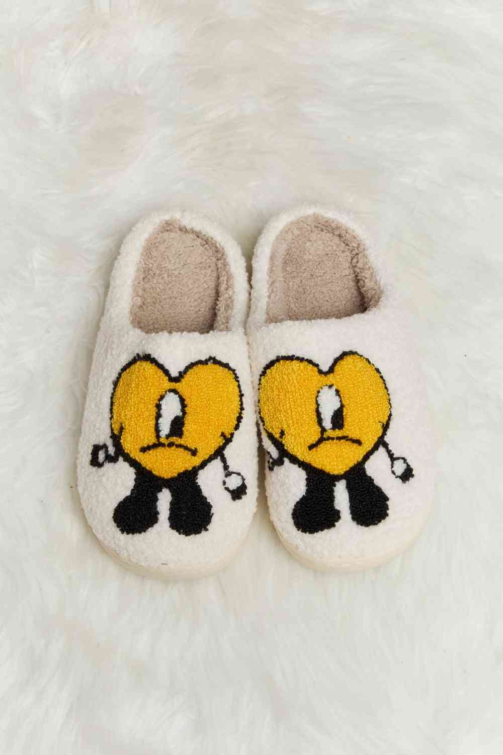 Melody Love Heart Print Plush Slippers - shoes - Mustard - Bella Bourget